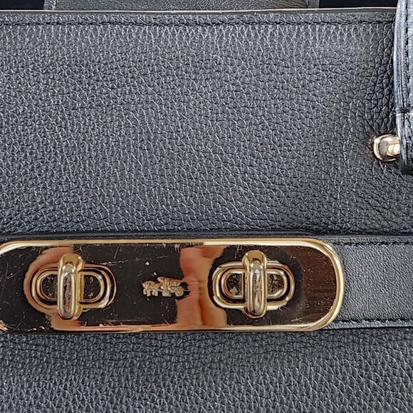 Coach Swagger Black Pebbled Leather Satchel Tote Bag Purse - Picture 10 of 12